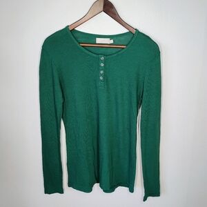 Nation‎ LTD Emerald Green Long Sleeve Henley Top Thermal Womens Medium